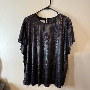 Black Blouse with Short Sleeves and Round Neckline